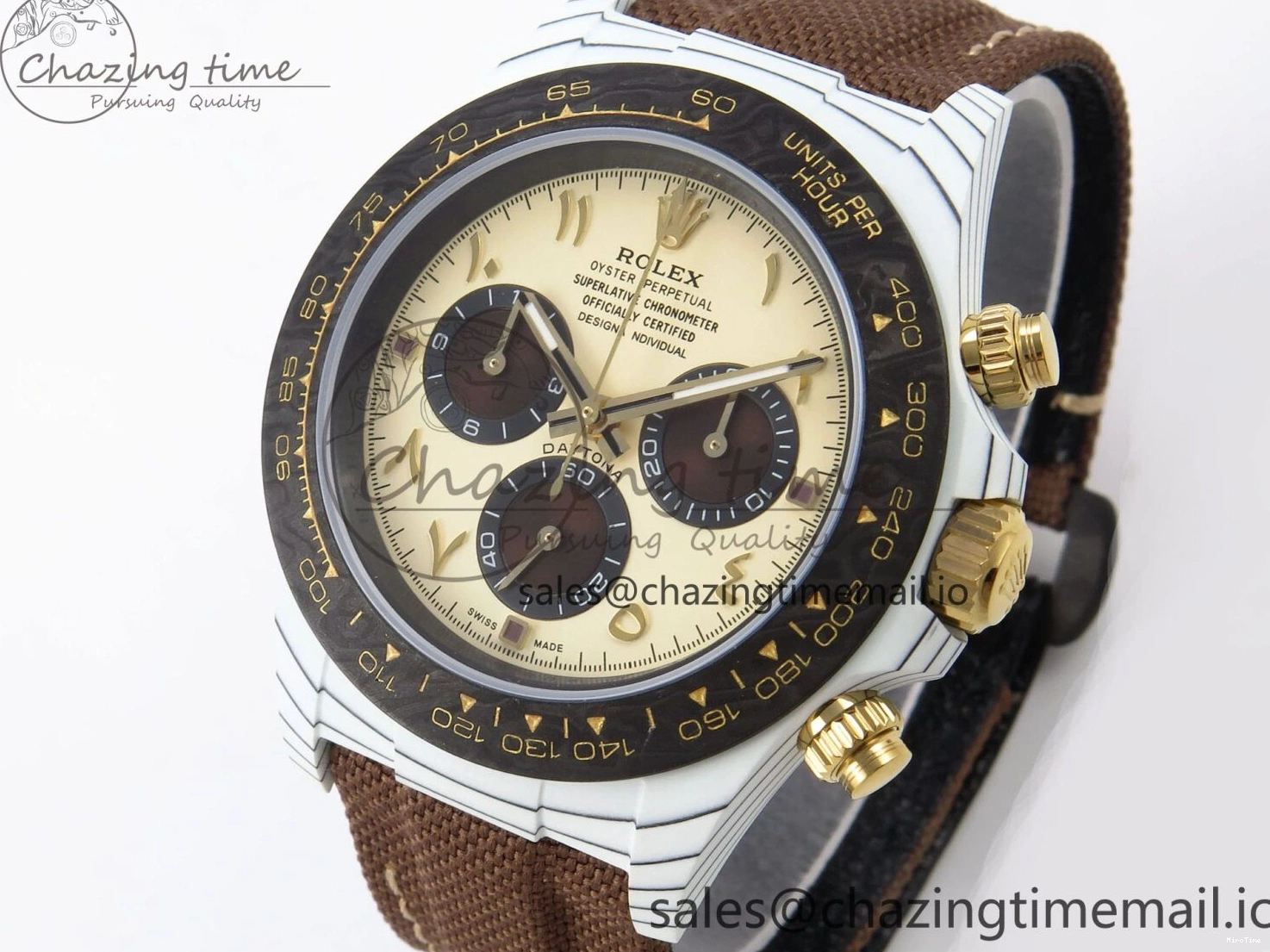 MiroTime 0118 Refined Daytona DIW “DESERT EAGLE”  White Carbon DIWF 1:1 Best Edition Cream Brown Dial on Brown Nylon Strap SH 1074